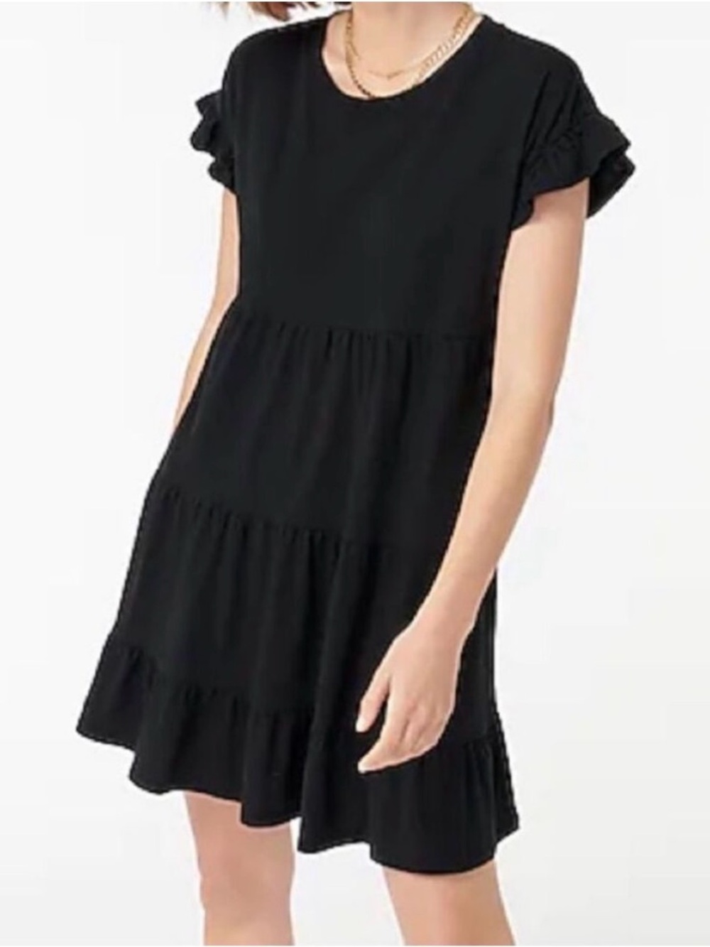 J CREW Tiered Dress in Broken-in Jersey Black M